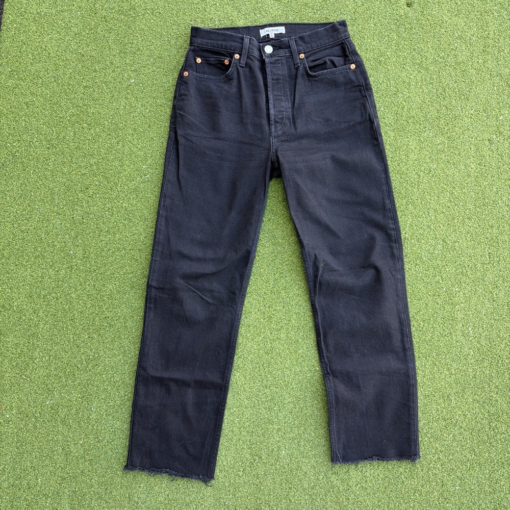 RE/DONE Jeans Womens 27 Black 90s High Rise Ankle Crop Raw Hem Button Fly